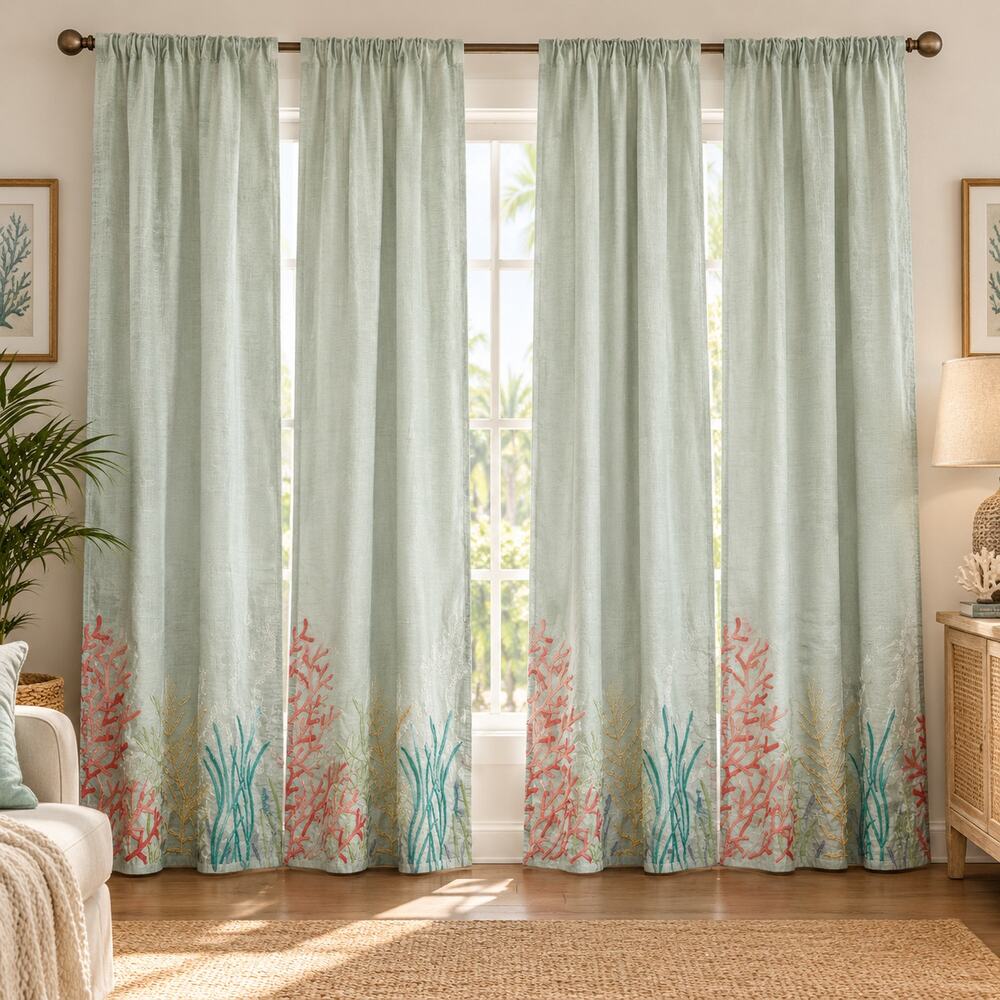 Set of 4 window curtains 50X96 long curtain coastal marine drapes Company C Lux